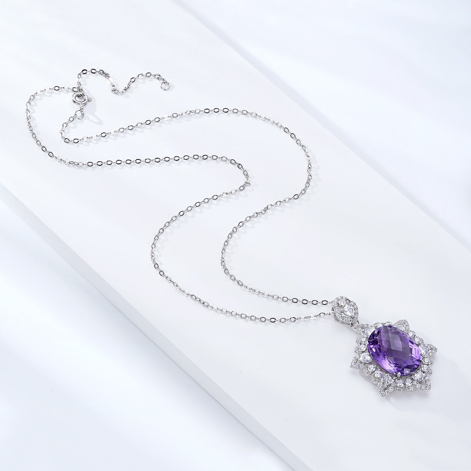 Geometrischer Denier Amethyst Anhänger Sterlingsilber Natürlicher Edelstein Schlüsselbeinkette Temperament Halskette