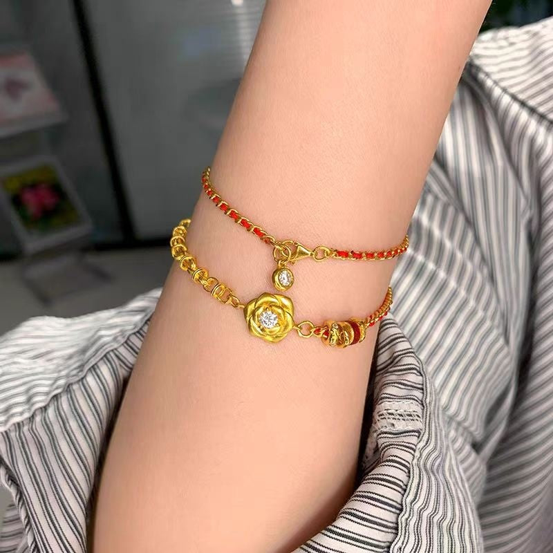 Golden Rose Wrapped Bracelet Spot Drill Flexible Ring Hammer Pattern
