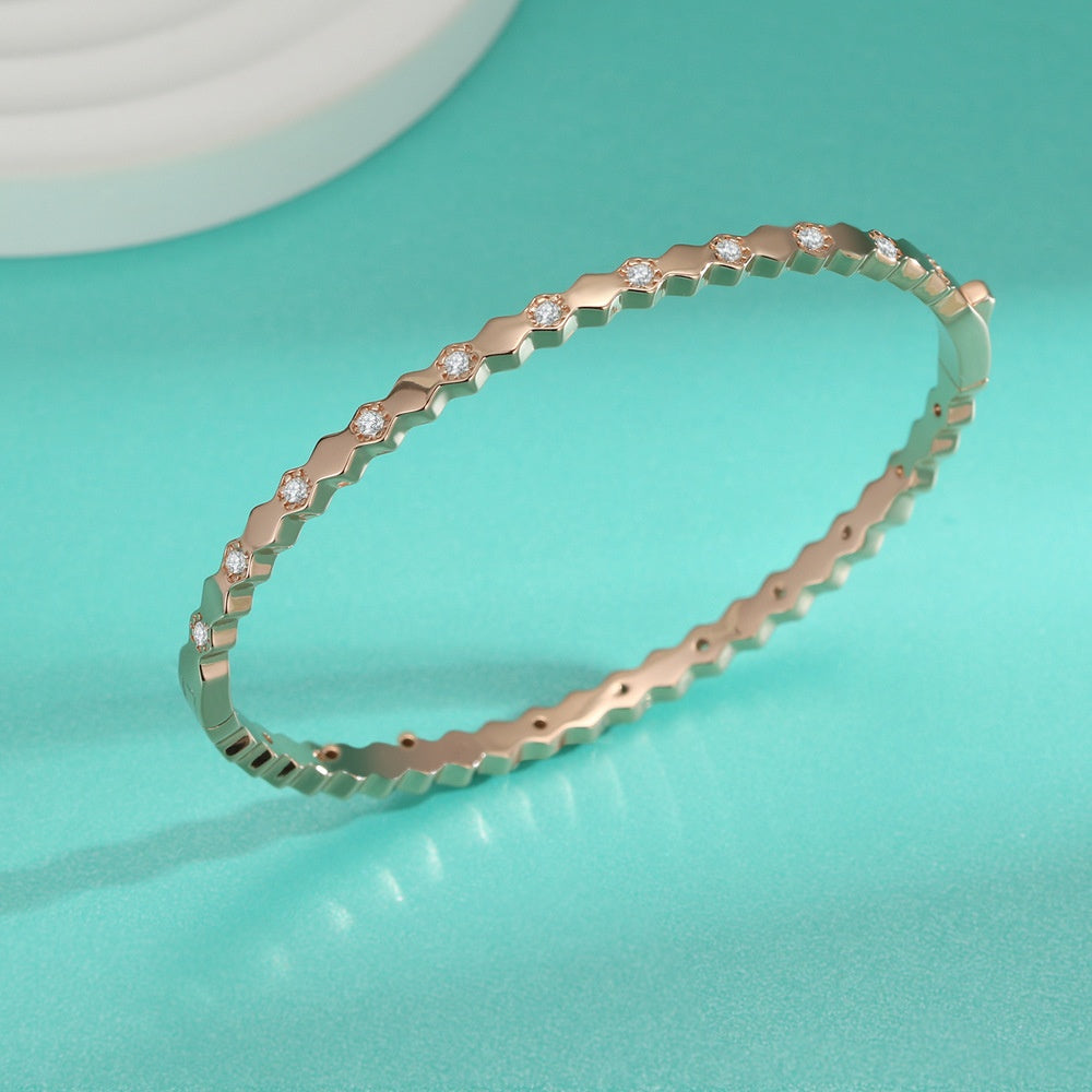 Hochwertiges 925er Silber Moissanit Wabenmuster Silberarmband