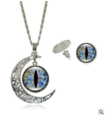Europäische und amerikanische Mode Schmuck Farbe Pupille Augen Serie Zeit Edelstein Halskette Ohrringe Schmuck-Set