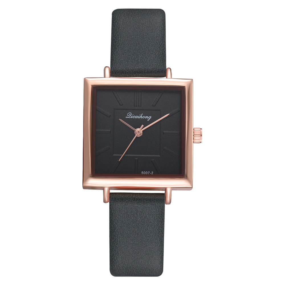 Pulsera Cuadrada de Cuero Contratado con Reloj de Cristal para Mujer, Relojes de Pulsera para Mujer, Reloj de Cuarzo para Señoras