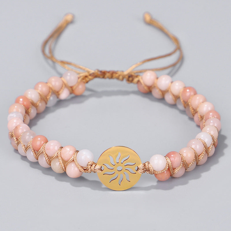 Doppellagiges, handgewebtes Armband mit Natursteinen und Hohlmustern für Yoga und Meditation