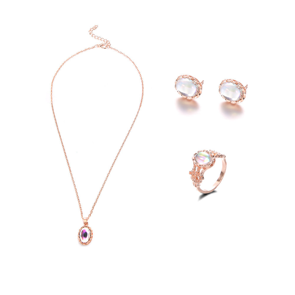 Funkelnder Edelstein-Trend-Schmuckset Mode Europa und neues Halsketten-Ohrringe-Ring-Set