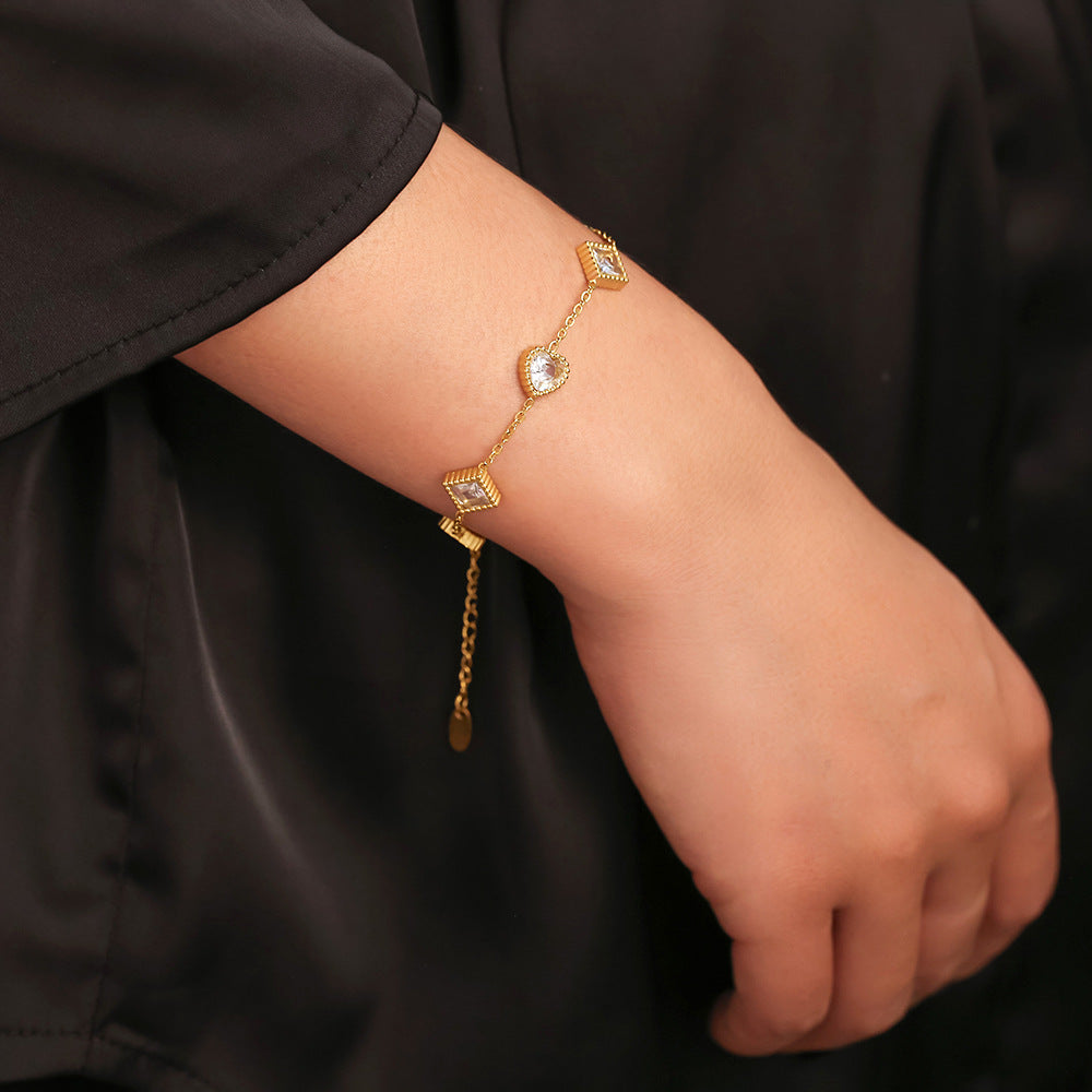 Gold Love Square Zircon Bracelet Light Luxury