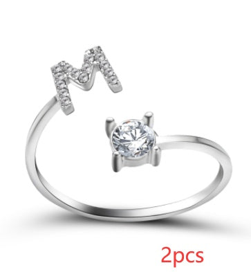 Nuevo Diseño Anillo Ajustable con Letra Inicial 26 Joyería de Moda para Mujeres Joyería Simple y Elegante