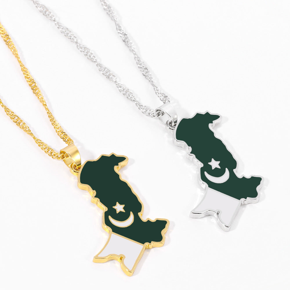 Trendige kreative Pakistan-Karte Anhänger Halskette Modeschmuck