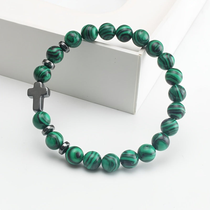 Kreuz-Glauben-Farbe Malachit-Perlenarmband