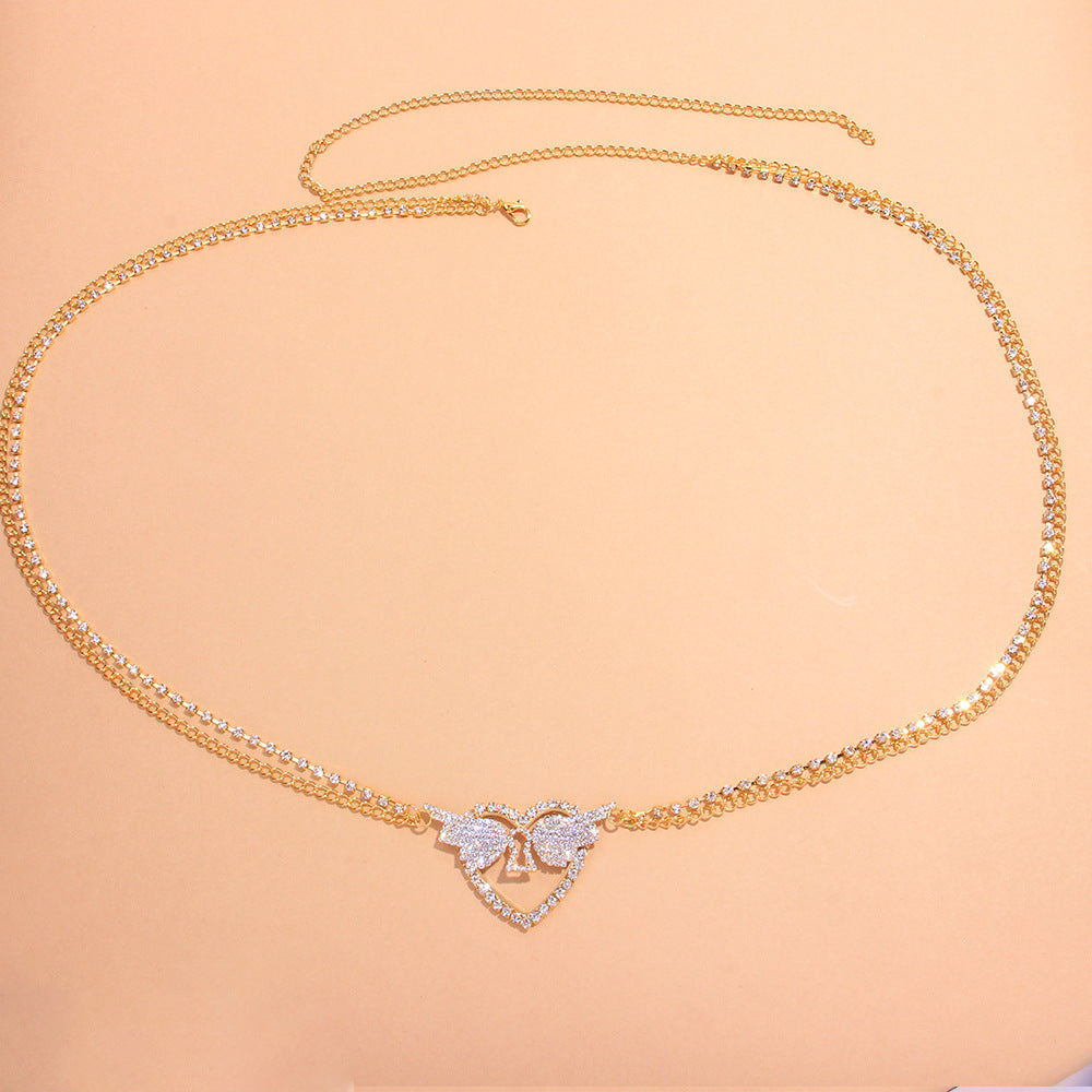 Cadena de cintura multicapa con corazón y alas de diamantes de imitación