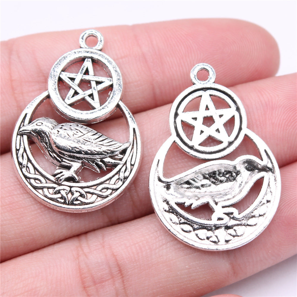 Herren Vintage Pentagramm Krähe Anhänger Halskette