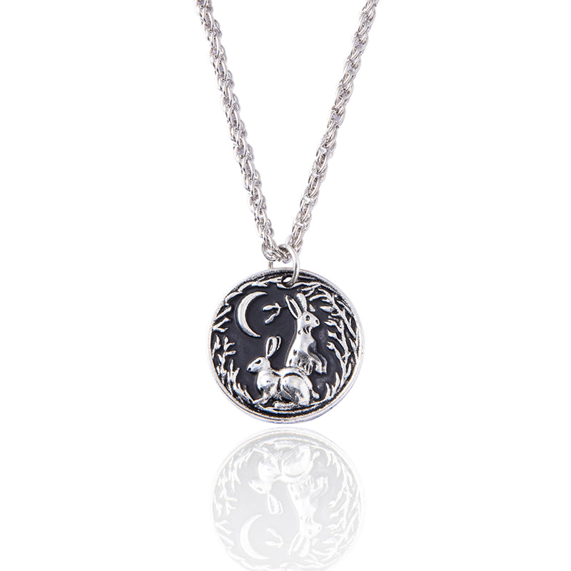 2023 New Cute Moon Rabbit Grass Antique Silver Pendant Necklace