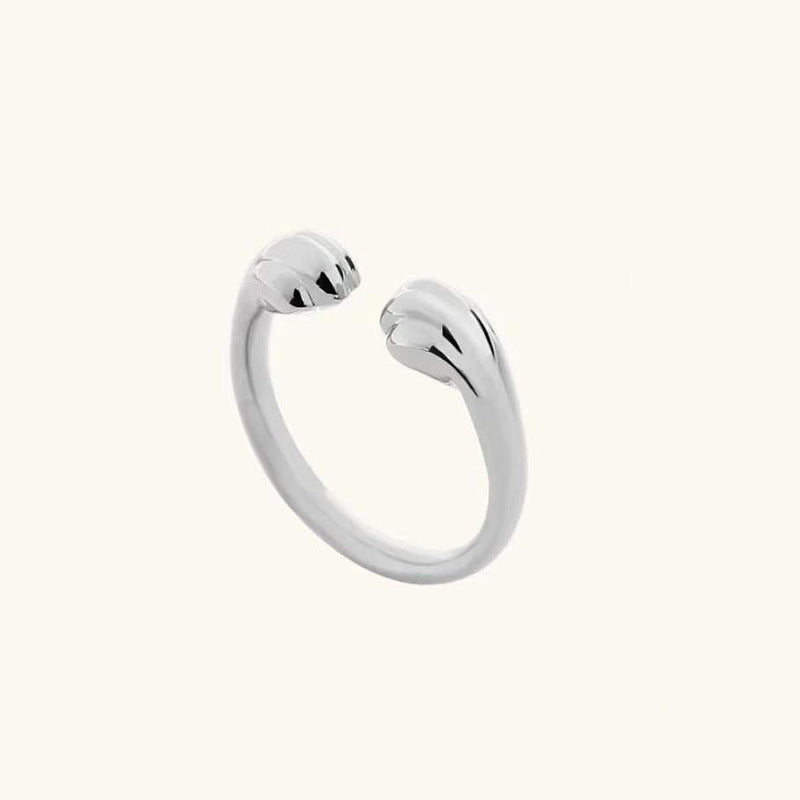 Anillo de plata con pata de gato adorable de joyería de moda para gatos callejeros