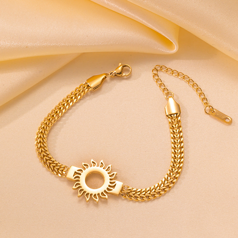Mode-Armband für Damen, nicht verblassend, Sonne, hohl, Weizen, aus Titanstahl