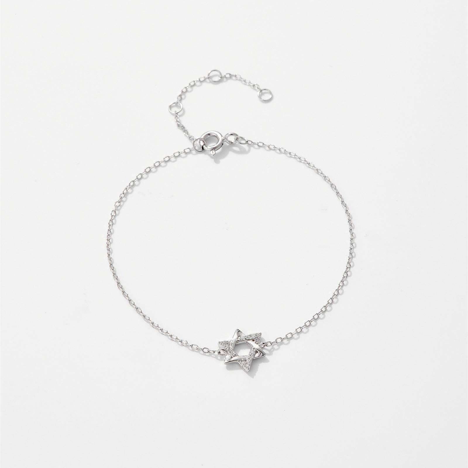 Pulsera de circonitas de plata de ley S925 con estrella hexagonal