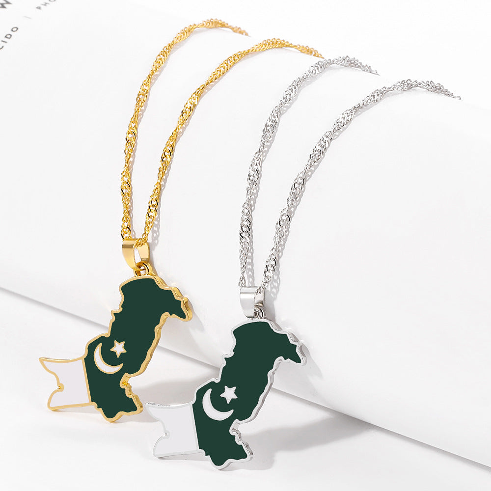 Trendige kreative Pakistan-Karte Anhänger Halskette Modeschmuck