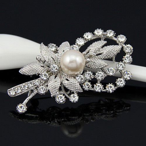 Blumenschleifen-Perlen-Strass-Brosche