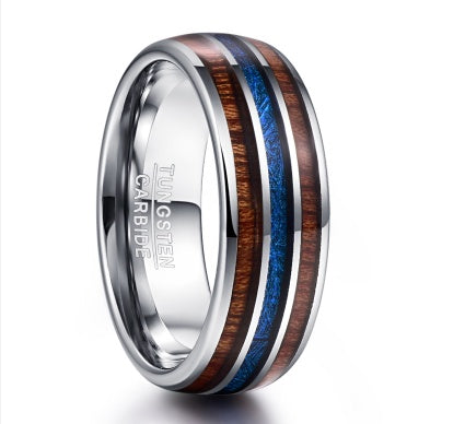 Nuncad polierter 8MM Herrenring aus hawaiianischem Koaholz, echte Größe, Eheringe, Blau-Vermiculit