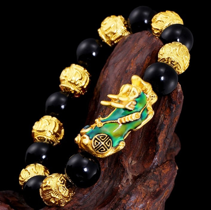 Novedad: Pulseras Pixiu que cambian de color, pulsera de oro arena para hombre