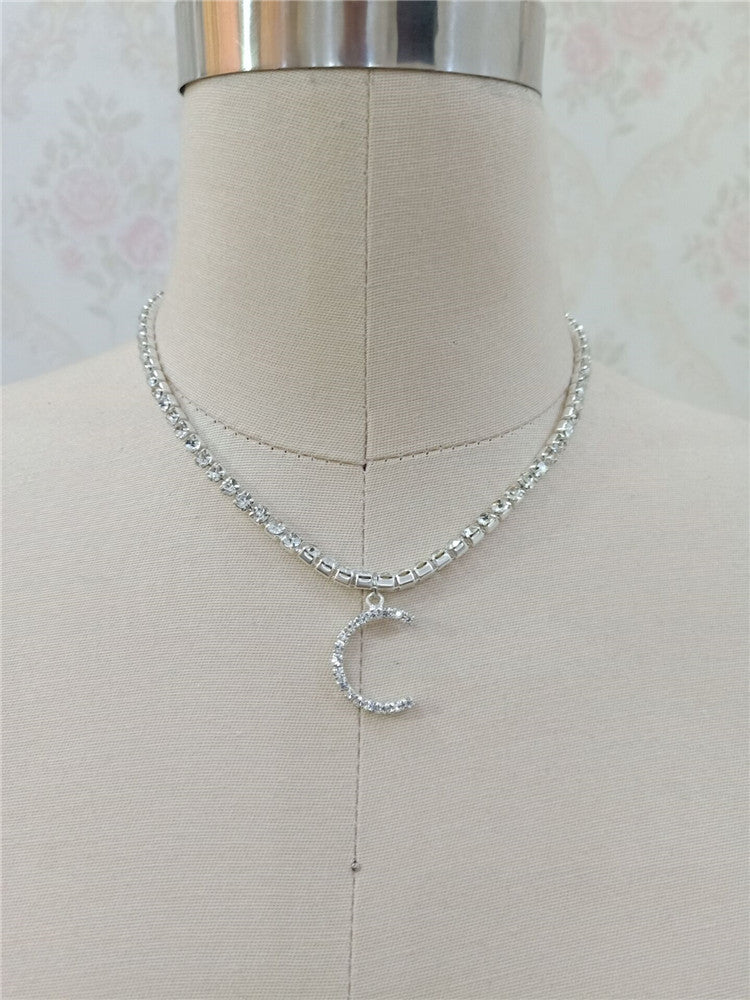 Custom silver tennis personalized name choker initial letter pendant necklace