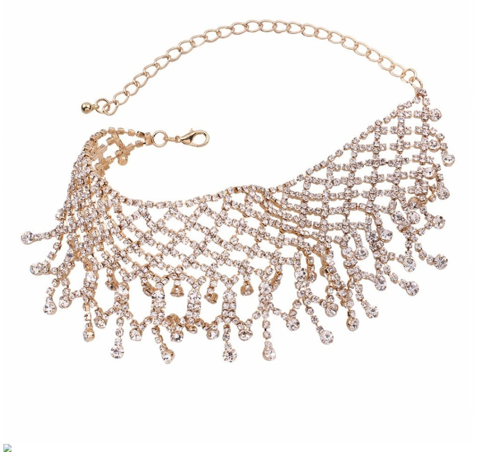 Cadena de collar con flecos de diamantes de imitación para mujer