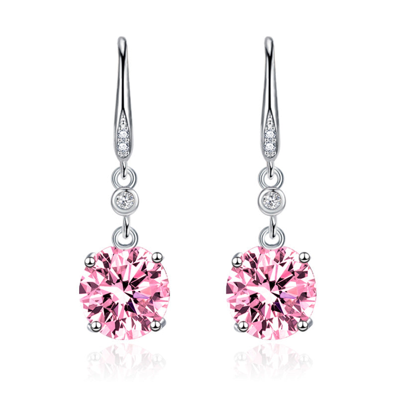 Pendientes de lujo con diamante amarillo de un solo diamante redondo y gancho para la oreja