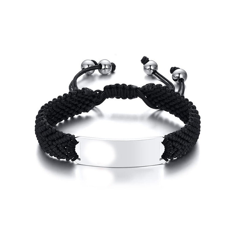 Schwarz plattiertes geflochtenes Schriftzug-Edelstahl-Armband