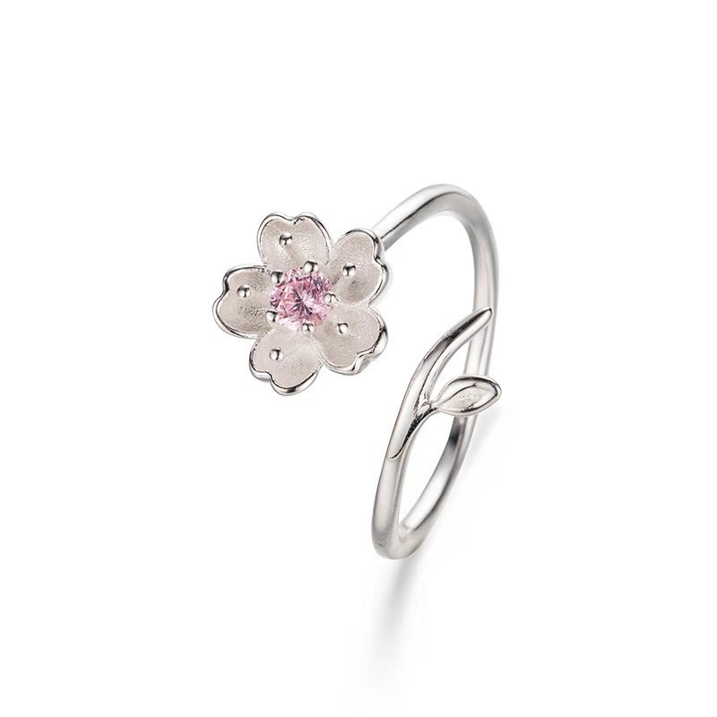 Anillo de plata S925 con diseño de rama de árbol y flor, bonito y elegante.