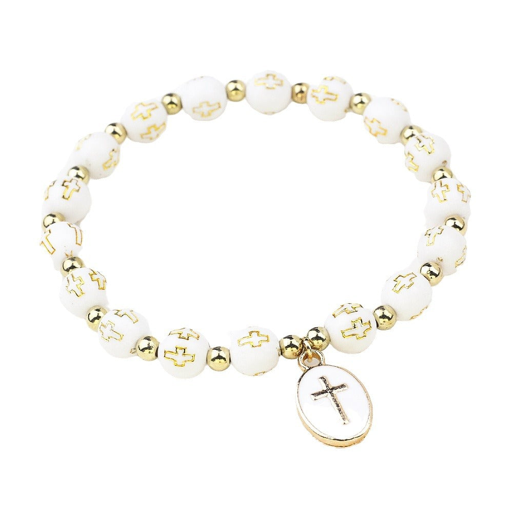 Oval Cross Pendant Bracelet For Women Baptism Prayer