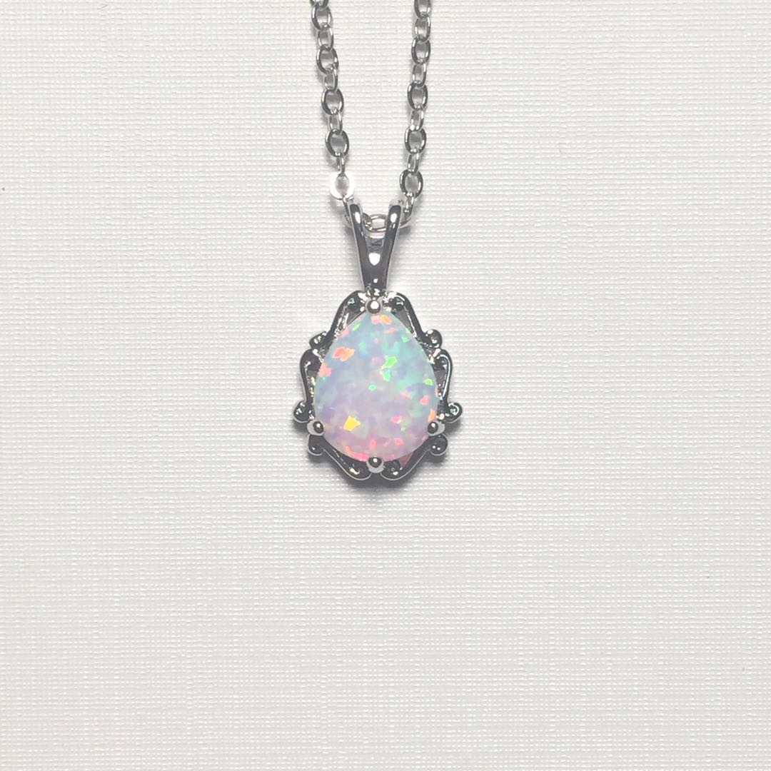 Sterling Silver Fancy White Opal Necklace