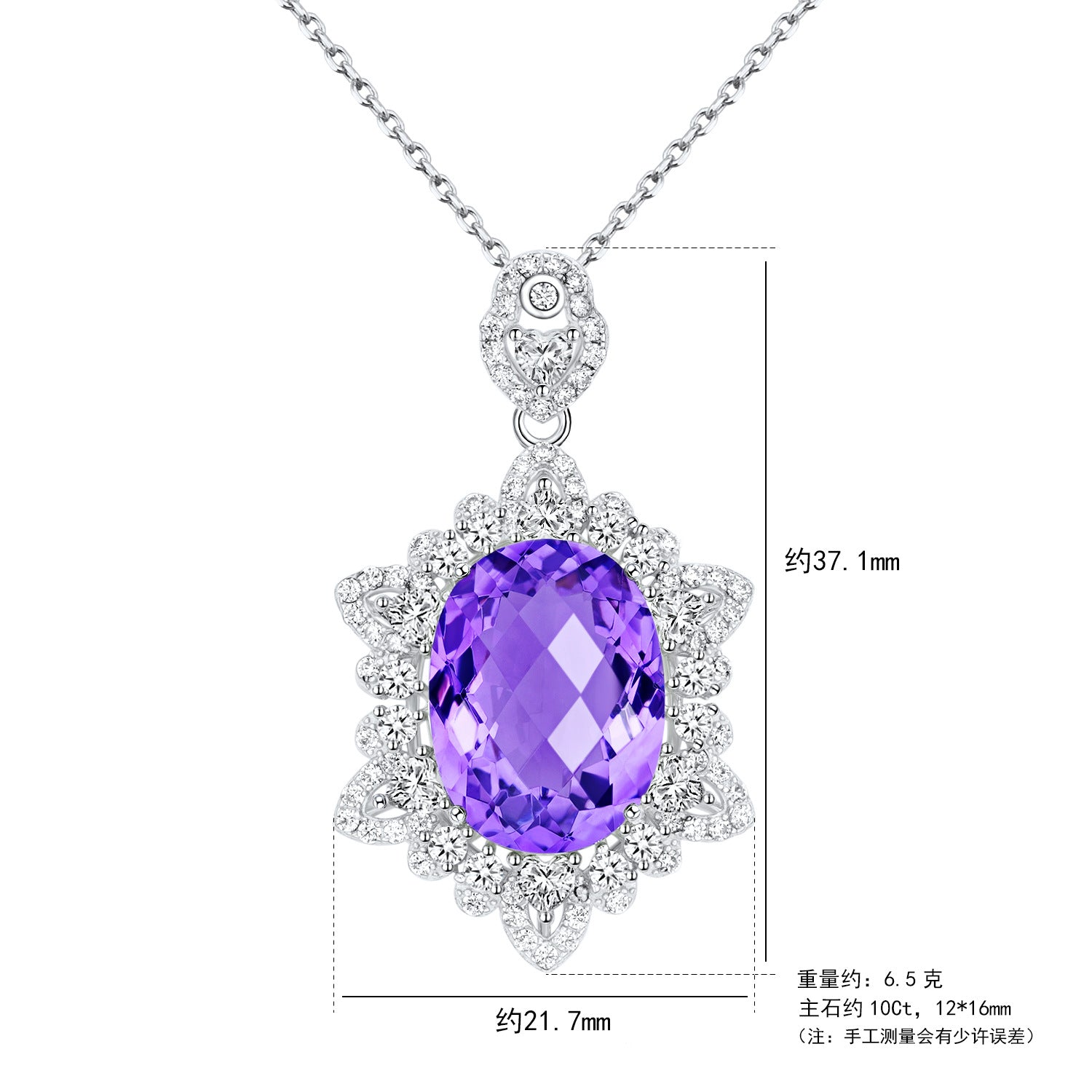 Geometrischer Denier Amethyst Anhänger Sterlingsilber Natürlicher Edelstein Schlüsselbeinkette Temperament Halskette