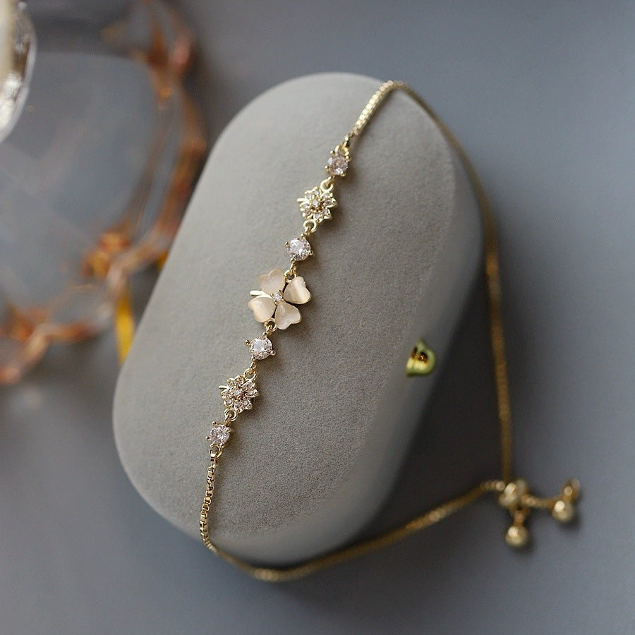 925 Sterling Silver Opal Four-leaf Clover Bracelet