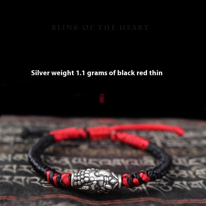 Pulsera de hombre de plata de ley con cuerda roja trenzada