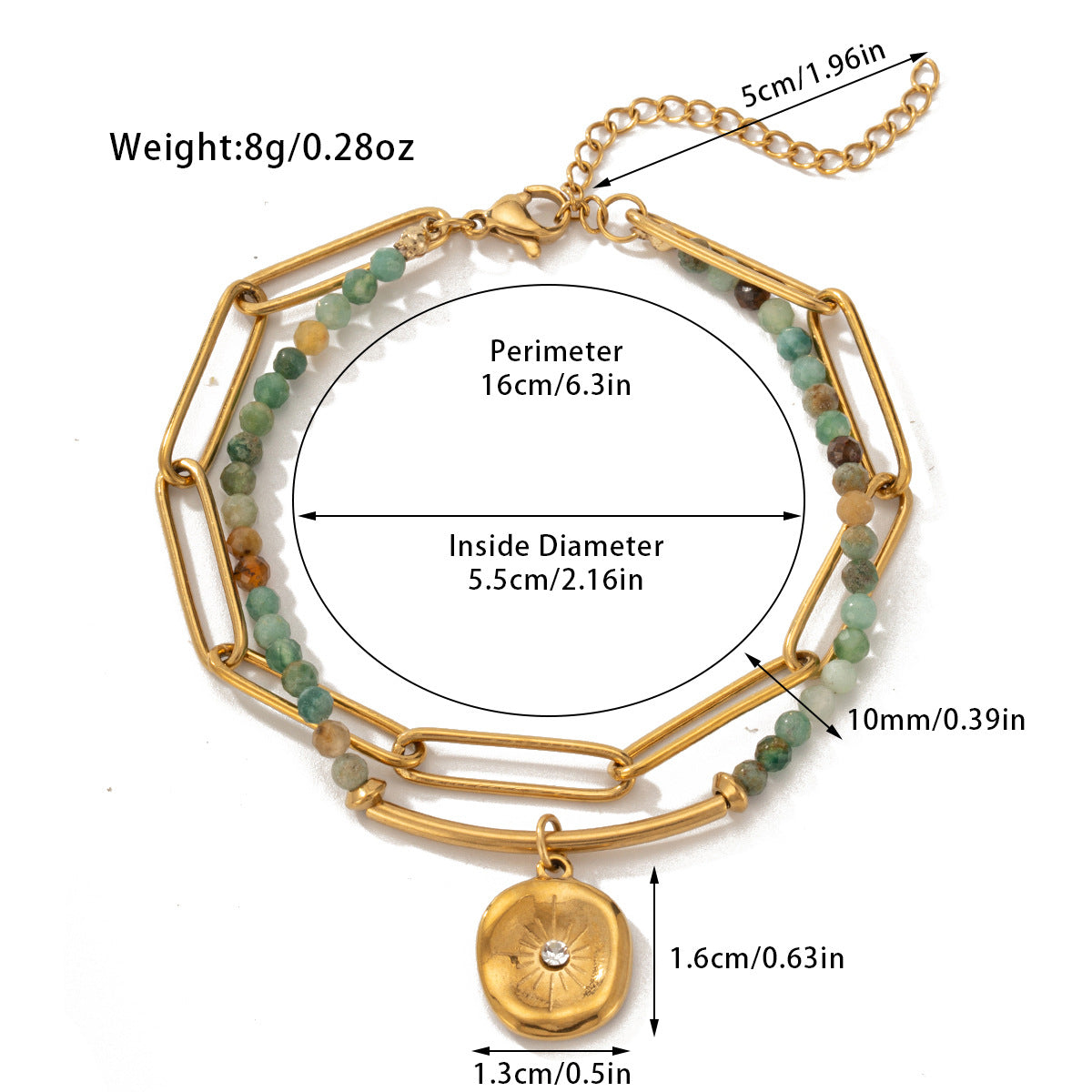 Pulsera bohemia de doble capa con cuentas de piedra natural
