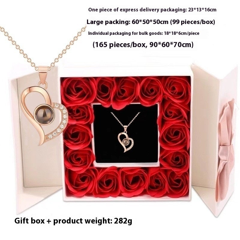 I Love You Projection Necklace Women's High-end Peach Heart