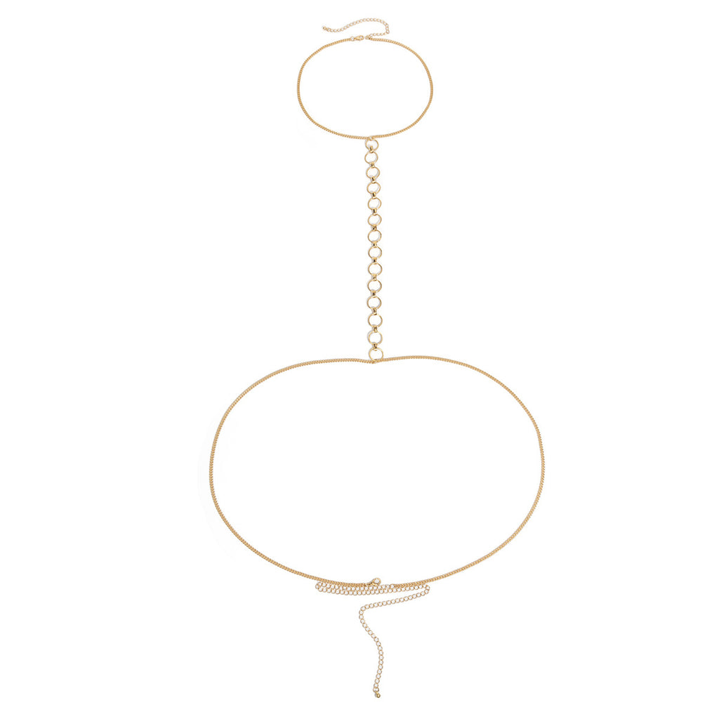 Collar de cadena de anillos redondos, cadena para el cuerpo de mujer