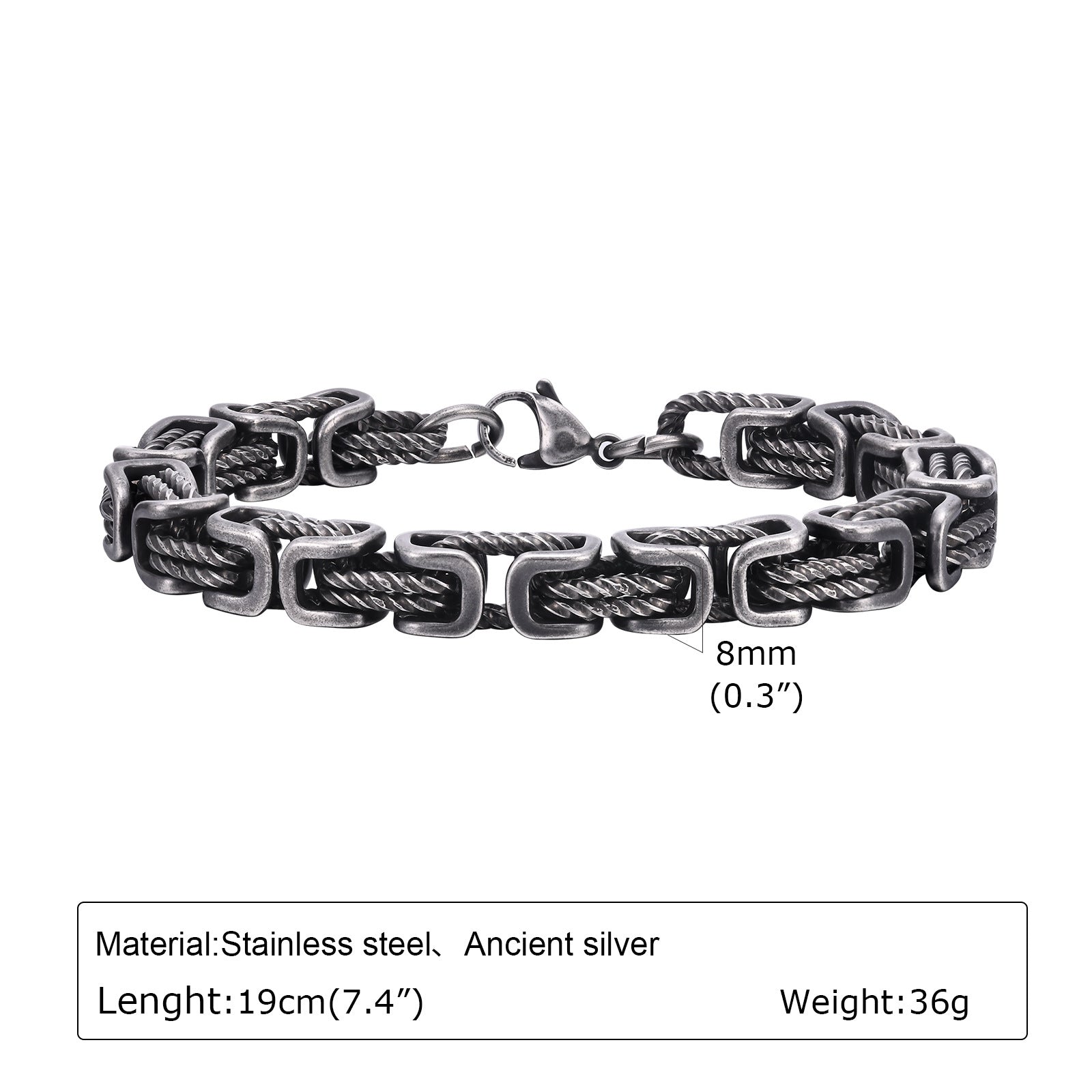 Stainless Steel Twist Handmade Chain Vintage Men Ornament Bracelet