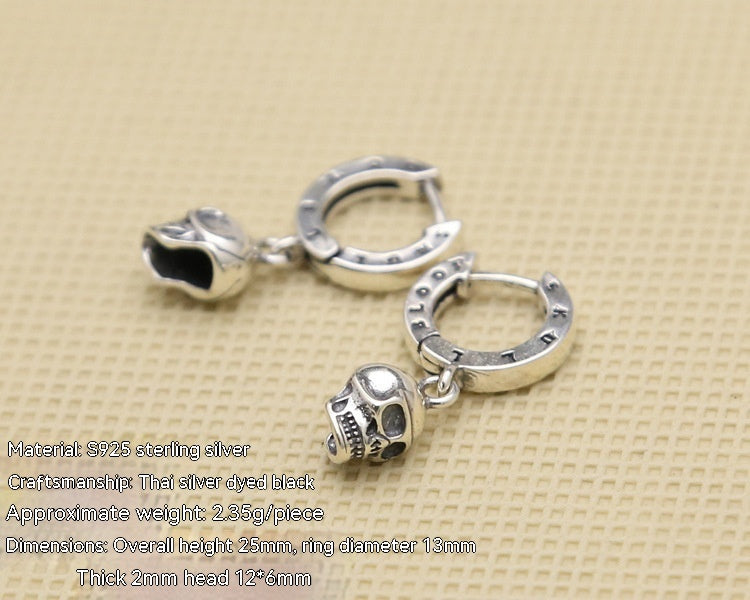 S925 Pendientes de moda de plata esterlina Anillo de calavera