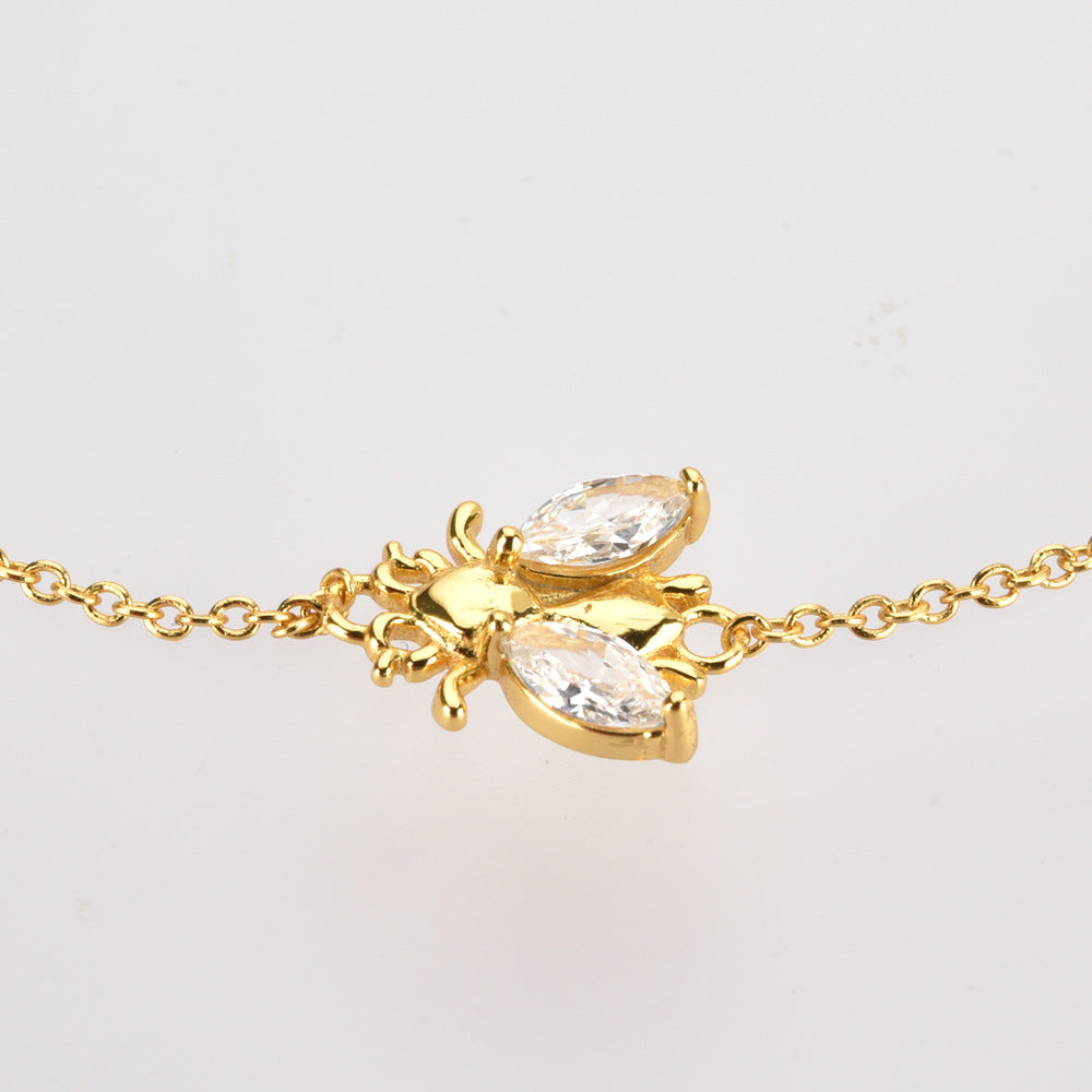 925 Sterling Silver Multi Adjustable Buckle White Zirconium Bee Bracelet