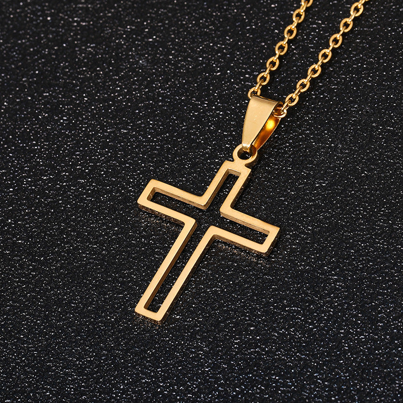 Männer und Frauen All-Matching Edelstahl Kreuz Anhänger Halskette