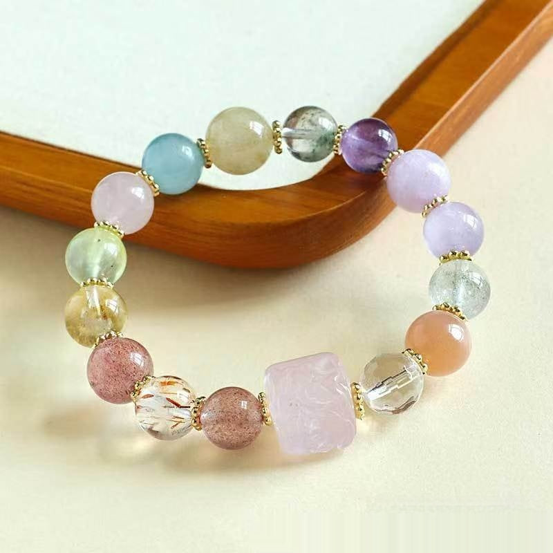 Natural Crystal Nine Tail Fox Cube Sugar Duobao Amethyst Beaded Bracelet