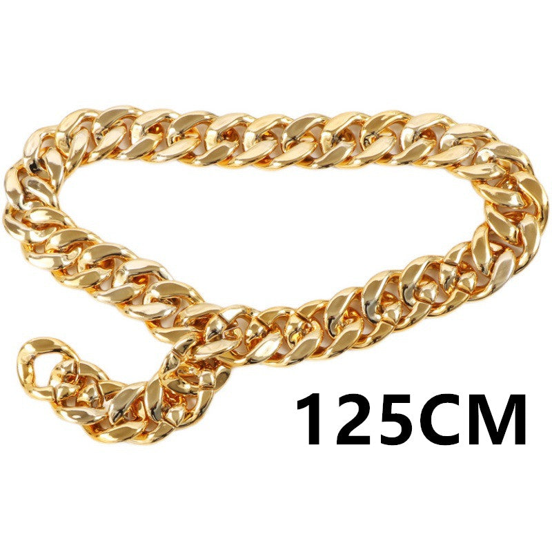 Personalidad Ins Cadena de cintura ancha de cadena gruesa de metal dorado