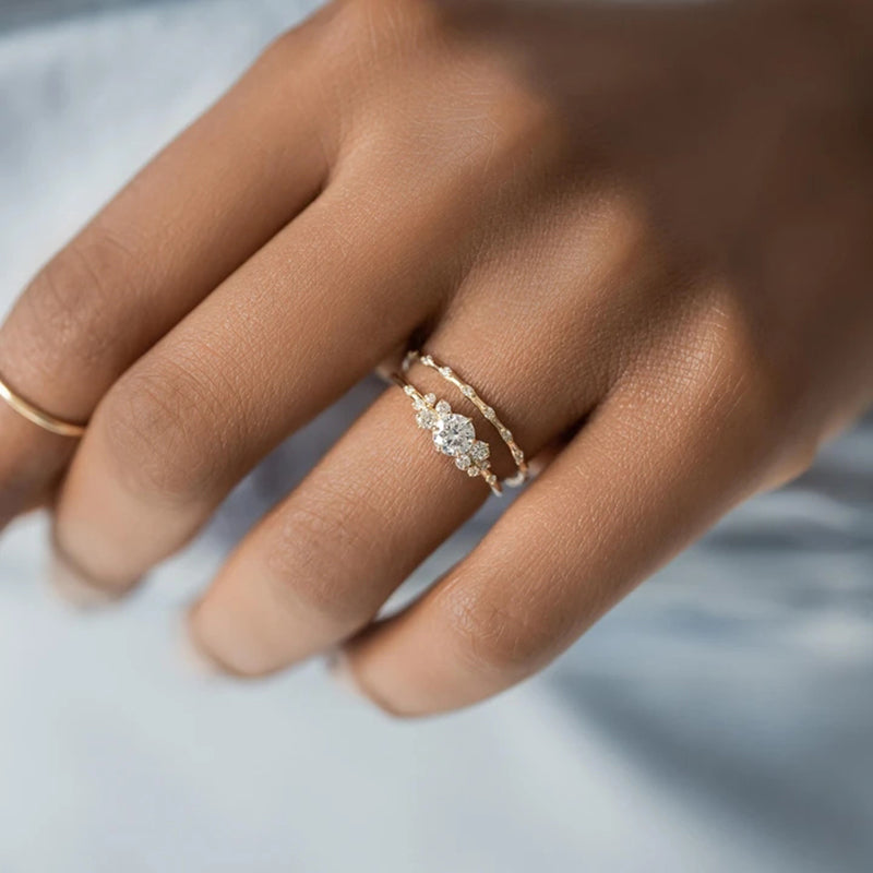 Anillos de mujer de plata de ley 925 con cristales de circonita redondos y joyas