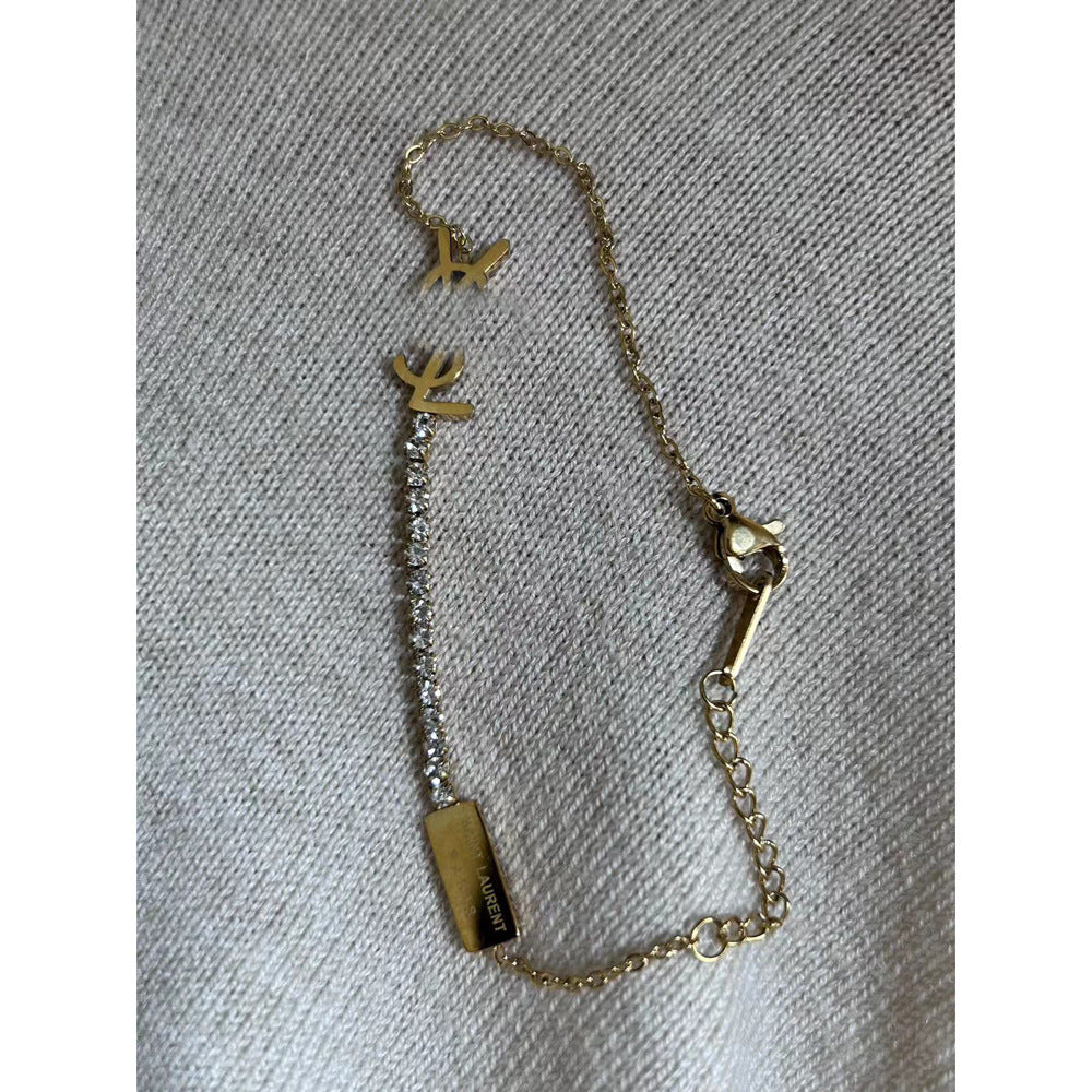 Y Letter Series Classic Asymmetric Zircon Bracelet 18K Gold Plating