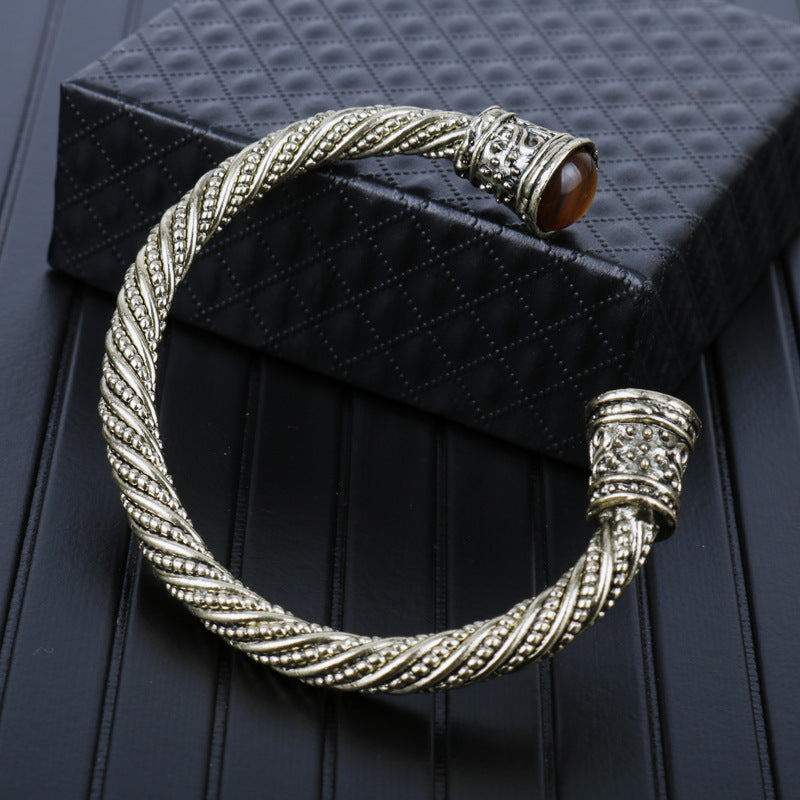 Pulsera Vikinga Nórdica de Rayas Doradas Antiguas Dominantes, Pulsera de Ojo de Tigre
