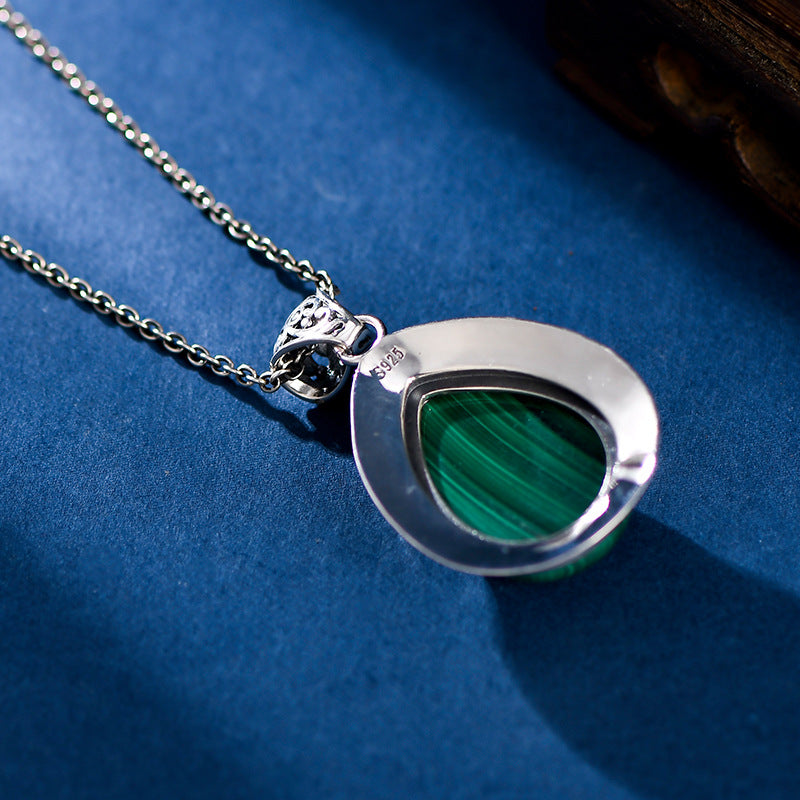Retro Grüner Anhänger Damen S925 Silber Tropfenförmig