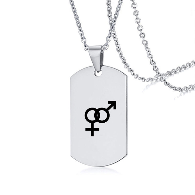 Edelstahl LGBT ID Halskette Schmuck Gravieren Gay Lesbian Transgender Symbol Hundemarken Halsketten für Männer Frauen