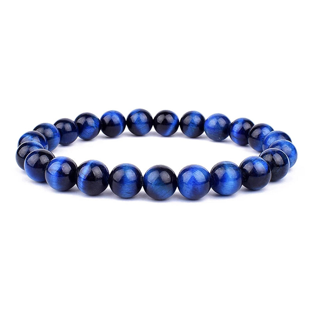 Pulsera elástica de ojo de tigre verde natural con cuentas