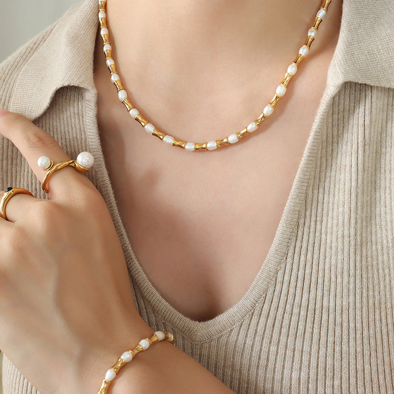 Heavy Industry Exaggerated Geometry Freshwater Pearl Necklace Bracelet