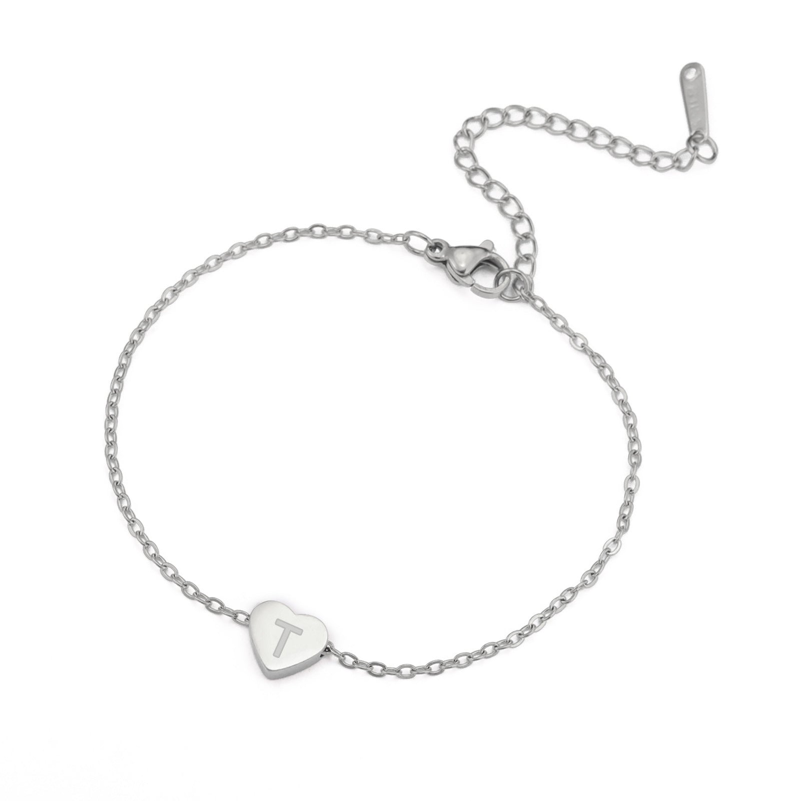 Fashion Stainless Steel 26 English Letters With Heart Pendant Bracelet