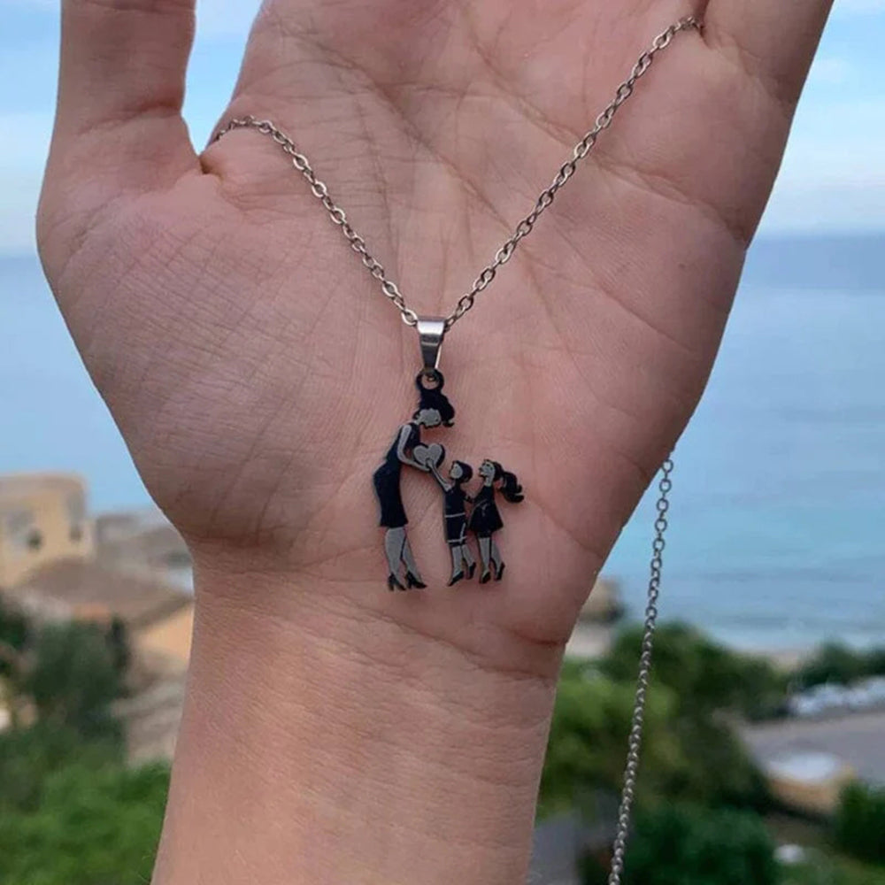 Stainless Steel Mother And Children Necklace Love Mom Son Daughter Pendant Necklace Family Gifts