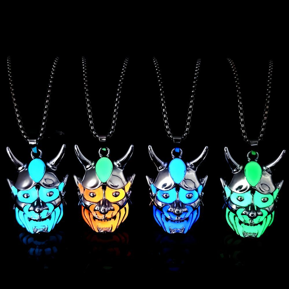 Herren Geistermasken-Leuchtanhänger, Halskette aus Titanstahl, Halloween-Halskette